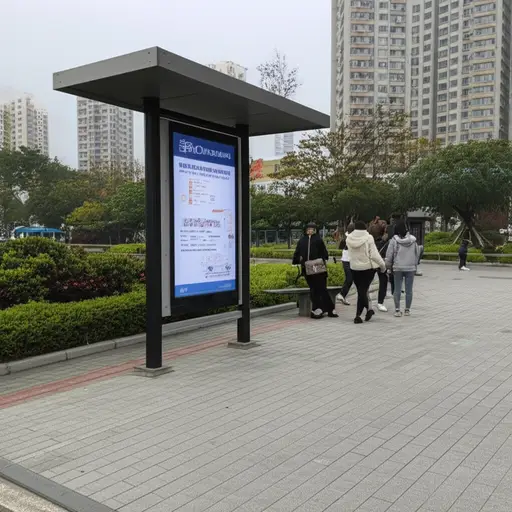 公共汽车站在超市外面。