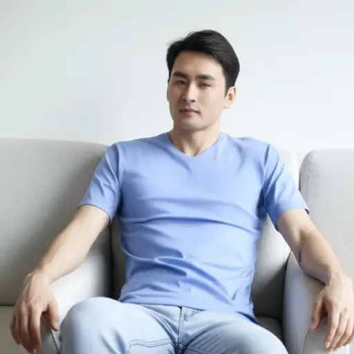 他向后靠在沙发上。