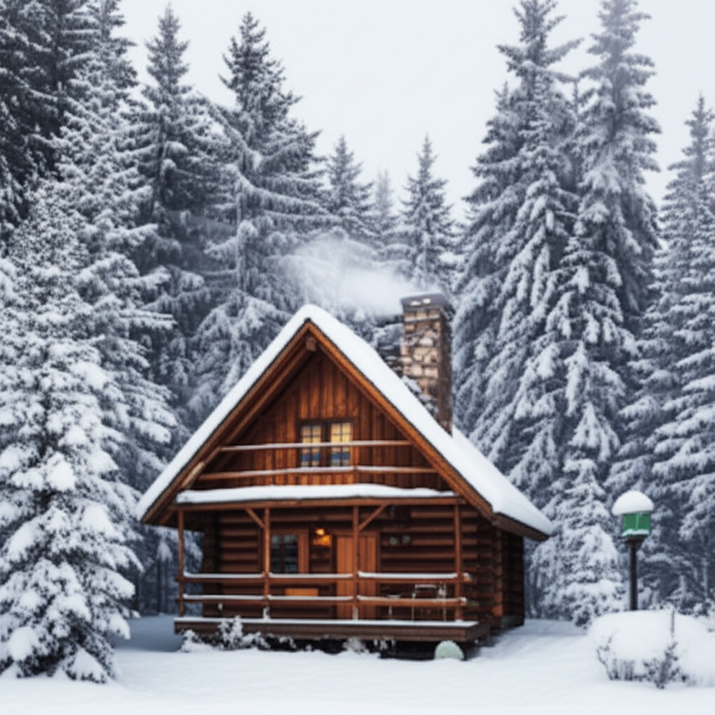 烟囱冒着温暖的烟雾。