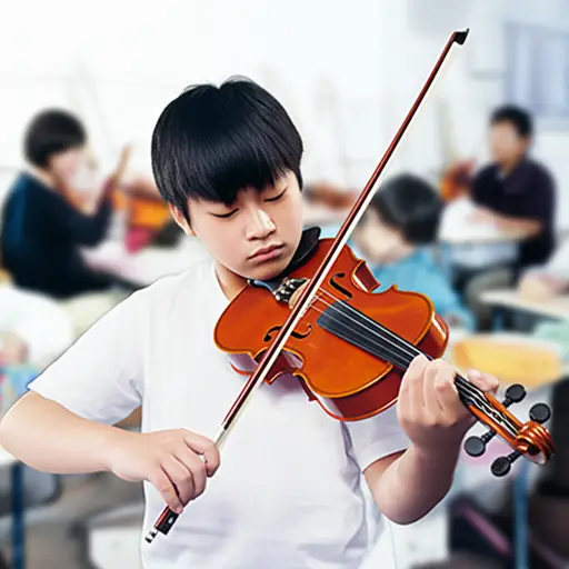 我弟弟在学校学习演奏一种乐器。