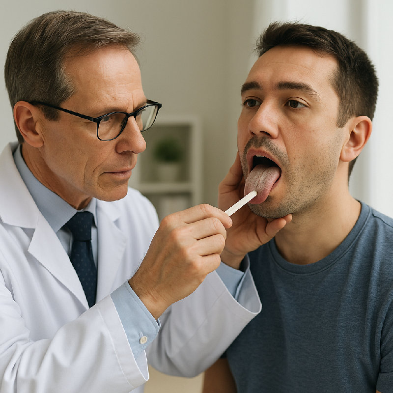 医生检查了他的舌苔来判断健康状况。