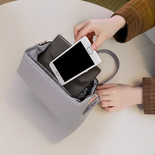 她把手机和钱包都放在了手提包里。