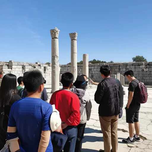 由于我们中以前没有人去过那里，我们雇了一个自称懂英语的向导，然后开始参观废墟。