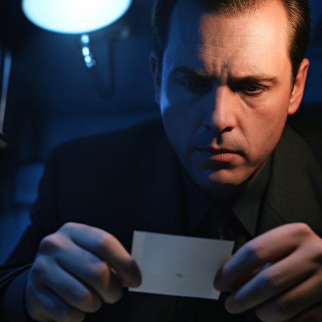 他正在观察手中的卡片。