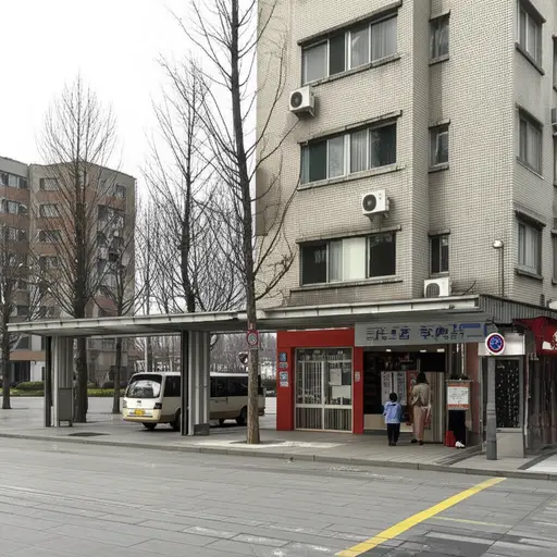 车站就在商店旁边。