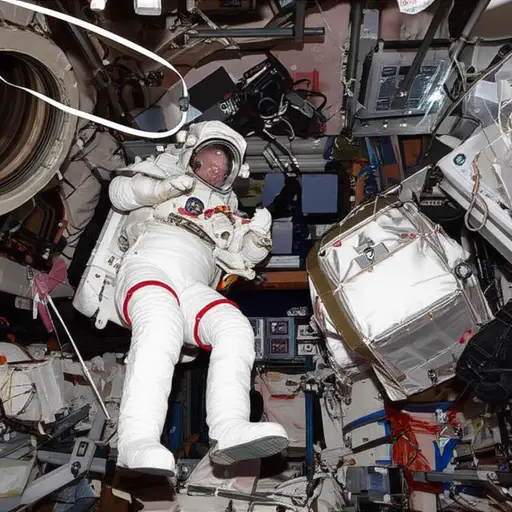 宇航员在国际空间站上研究太空环境。