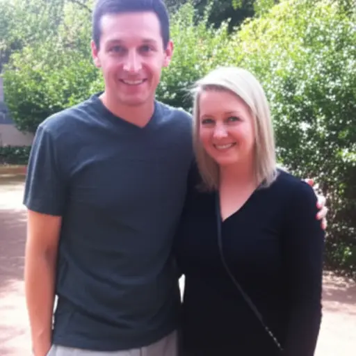 他站在那里，旁边是凯伦。