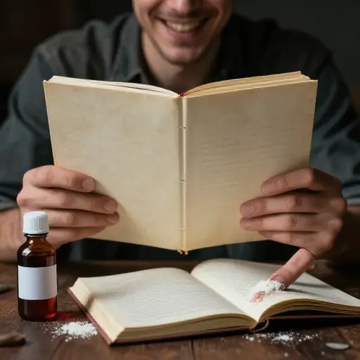 他笑着说，他在日记本页面上下了毒，这样任何用手指翻页并吮吸手指的人都会死。