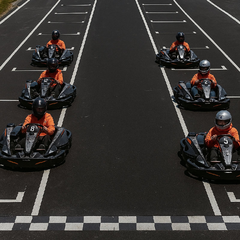 卡丁车在各自的发车位上，等待比赛开始。