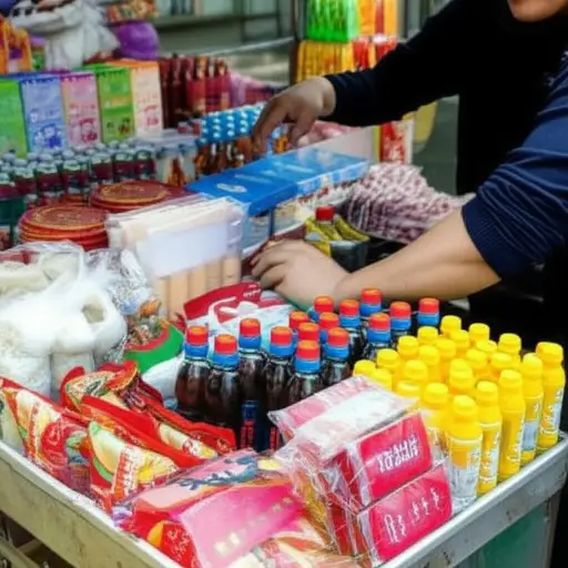 这个摊位卖饮料和小吃。