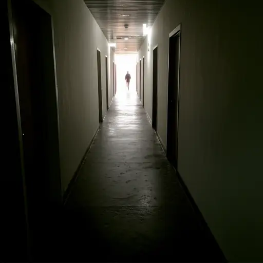 我听到脚步声在长长的走廊里回荡。