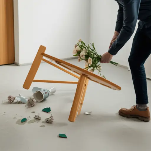 他意外地把花瓶从桌子上撞掉了。