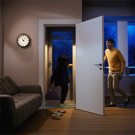 “我会在下午6点前到家。”“好的，到时候见。”