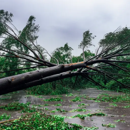 两棵大树在暴风雨中被吹倒了。