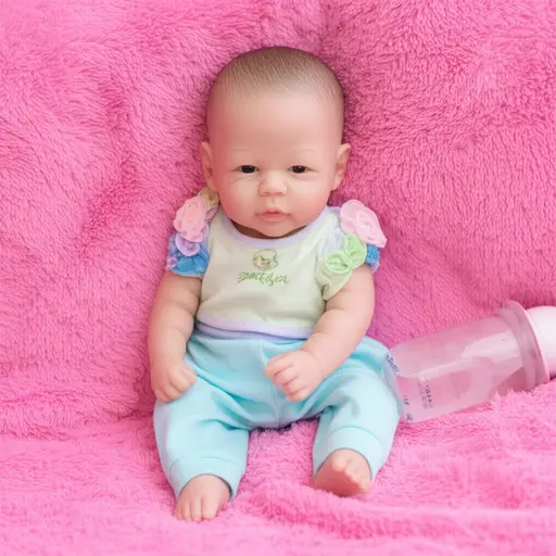 这个可爱的洋娃娃自带毯子和奶瓶。