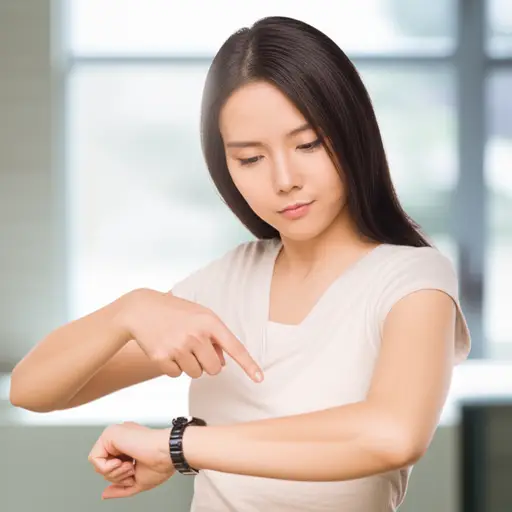 她指了指手表，示意该离开了。