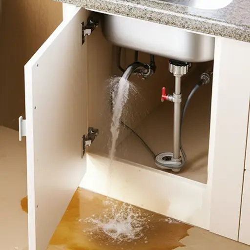 厨房的水管爆裂了。