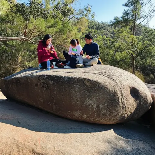 我们坐在一块平坦的岩石上吃午餐。