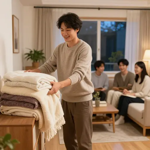 主人（体贴地）为客人们多准备了毯子。