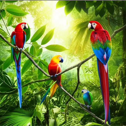 热带森林里有许多罕见的鸟。