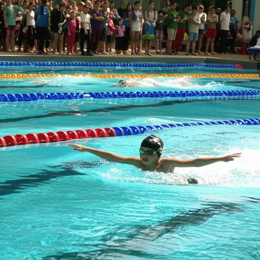 他参加了学校的游泳比赛。