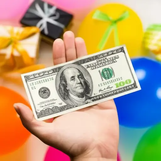 我收到了一张一百美元的钞票作为生日礼物。
