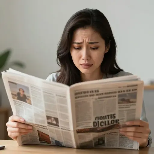 报纸上的报道使她深感痛苦。