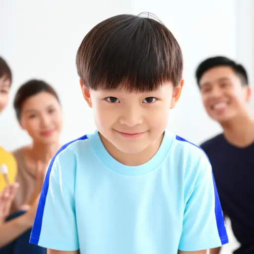 我弟弟受到表扬时露出了羞涩的微笑。