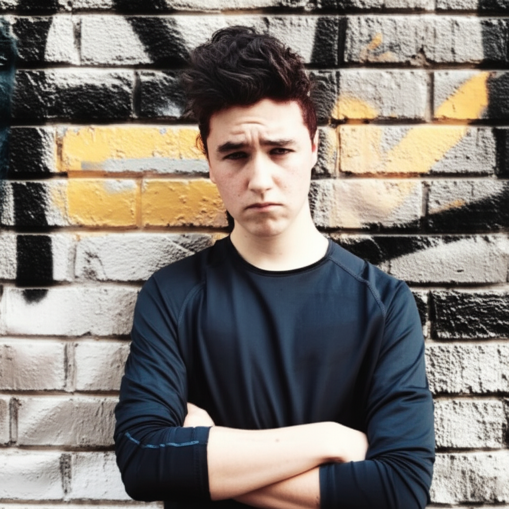 这个少年看起来很生气。