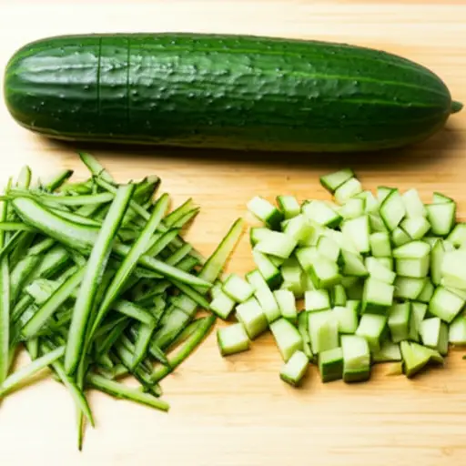 将黄瓜去皮并切成小块。