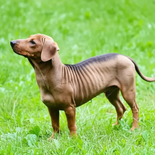 这只狗身体瘦削，腿短。