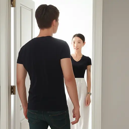 Ricky 转身看到 Sue 站在门口。