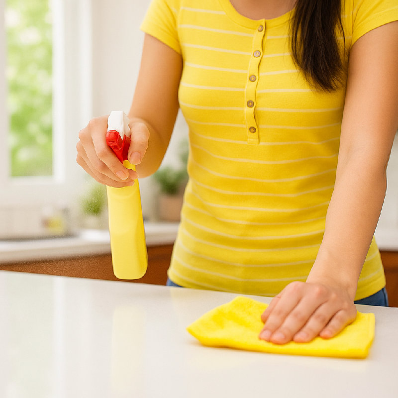 她在给厨房消毒。