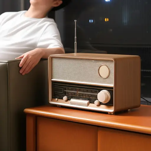 我晚上听广播。