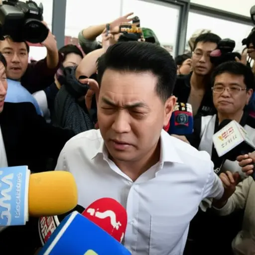 他推开等待的记者，拒绝和他们说话。