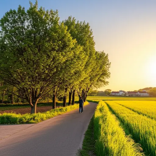 我慢慢地走回家，欣赏着风景。