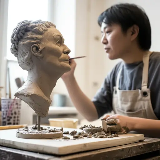 这位艺术家用黏土创作了栩栩如生的雕塑。