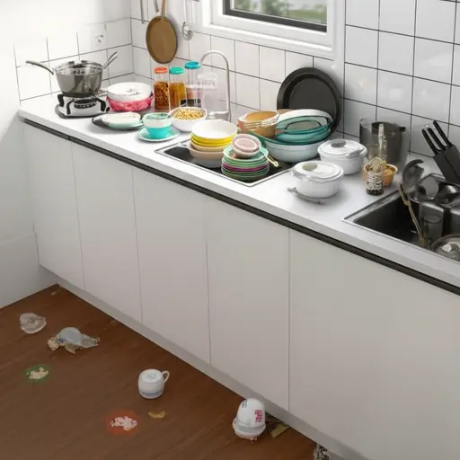 做晚饭前，我得先清理一下我脏乱的厨房。