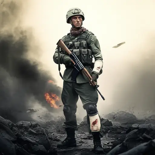 他在一场战斗中英勇作战，但负伤了。