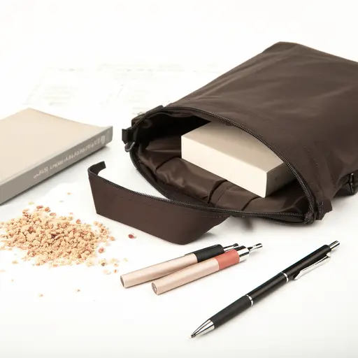 这个包里有很多东西，包括一本书和一支笔。