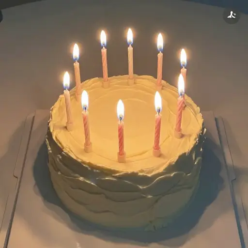 十根蜡烛在生日蛋糕上形成了一个心形。