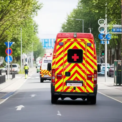 我们看到一名消防员和一辆救护车从现场赶来！