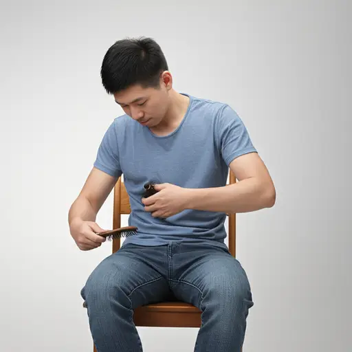 他轻轻地试图梳理开缠结。