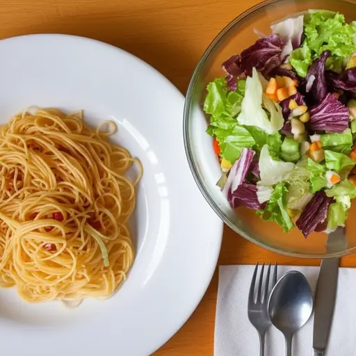 我点了一些意大利面和一份混合沙拉。