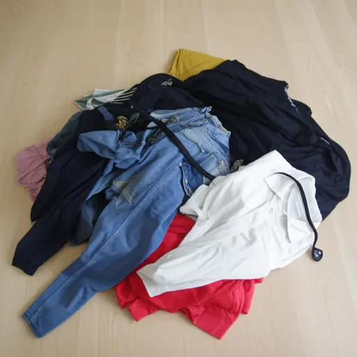 她把衣服乱糟糟地堆在地板上。