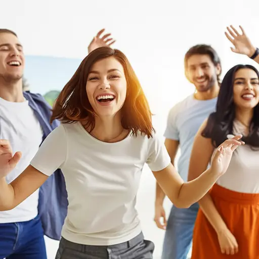 她正在和朋友们跳舞。