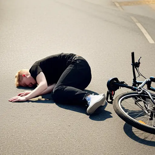 他从自行车上摔了下来。