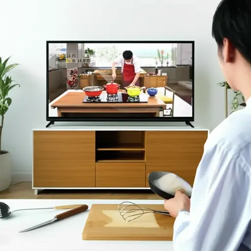 我通过看电视节目学习烹饪。