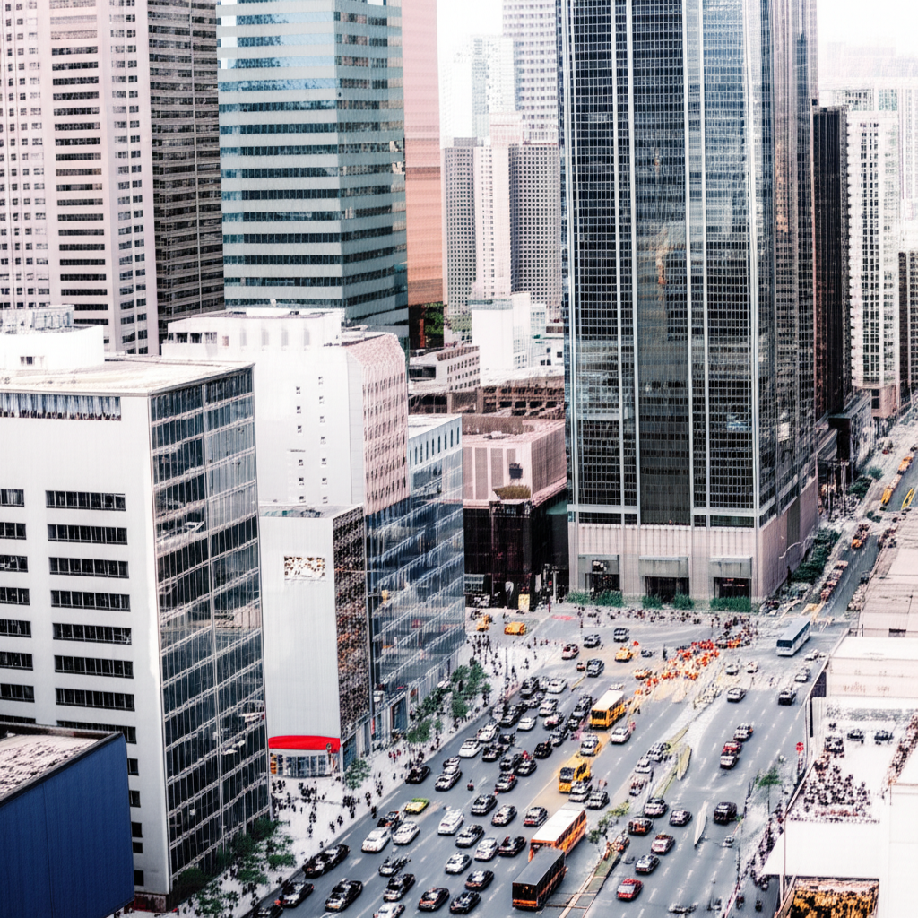 街道上车流不息。