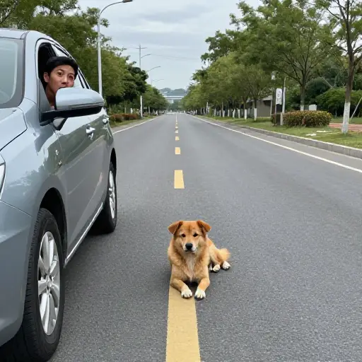 司机没看到狗，把它撞倒了。